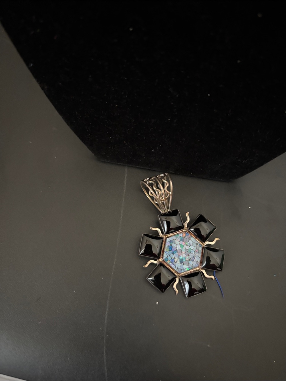 Jay King Black and Iridescent Mosaic Flower Pendant Necklace